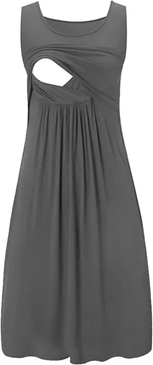 HGps8w Nursing Nightgown for Women's Comfy Maternity Breastfeeding Dresses Crewneck Sleeveless Tank Dress Pregnancy Clothes