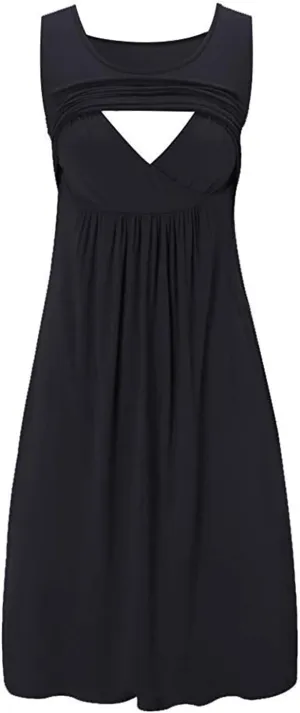 HGps8w Nursing Nightgown for Women's Comfy Maternity Breastfeeding Dresses Crewneck Sleeveless Tank Dress Pregnancy Clothes