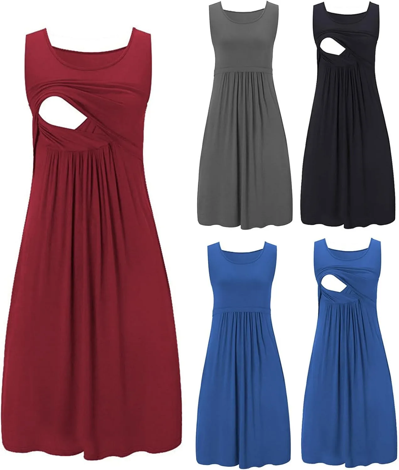 HGps8w Nursing Nightgown for Women's Comfy Maternity Breastfeeding Dresses Crewneck Sleeveless Tank Dress Pregnancy Clothes