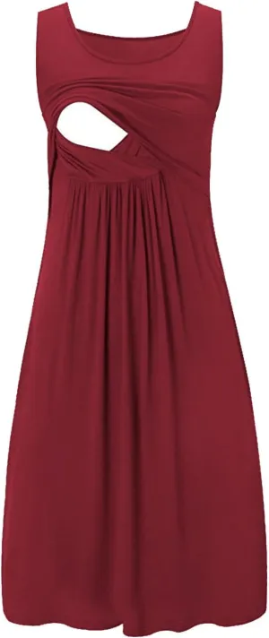 HGps8w Nursing Nightgown for Women's Comfy Maternity Breastfeeding Dresses Crewneck Sleeveless Tank Dress Pregnancy Clothes