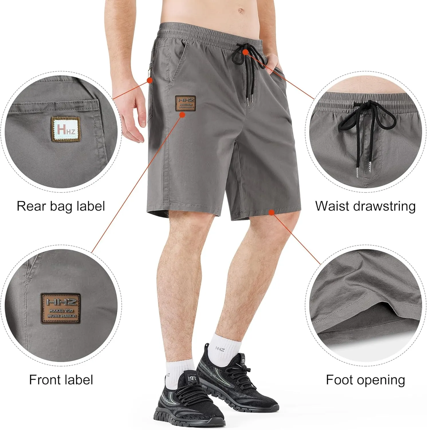 HHZ Men's Stretch Cotton Casual Dress Shorts Twill Stretch Summer Beach Chino Drawstring Work Shorts