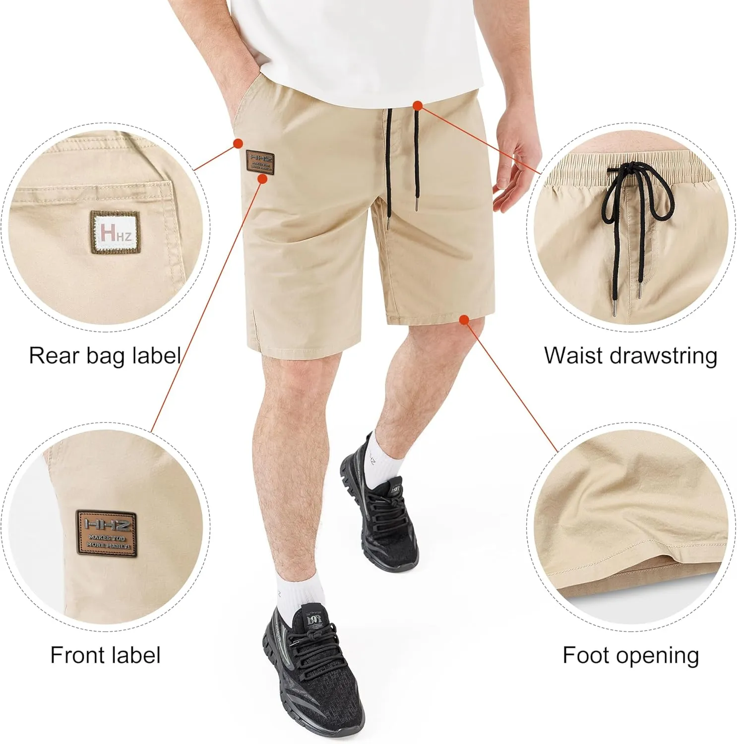 HHZ Men's Stretch Cotton Casual Dress Shorts Twill Stretch Summer Beach Chino Drawstring Work Shorts