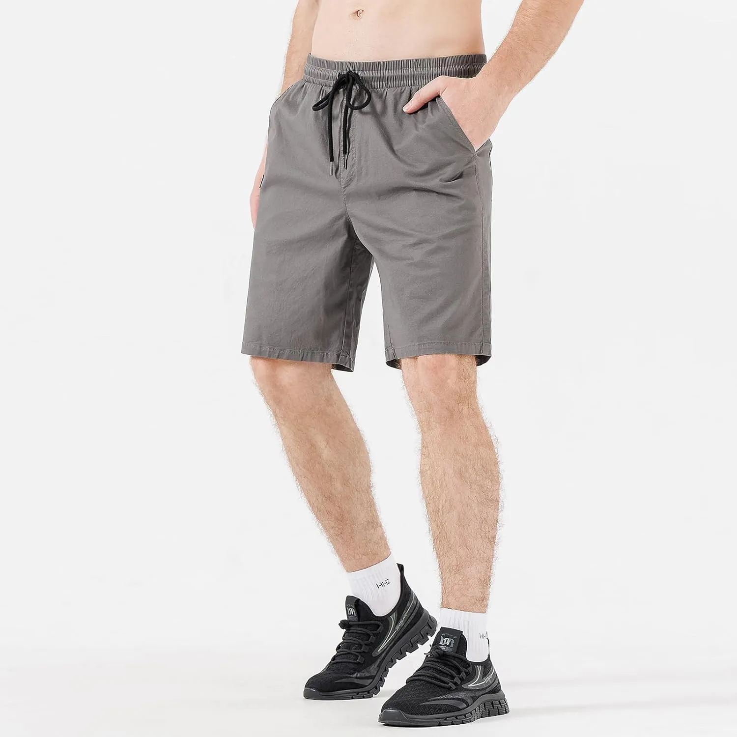 HHZ Men's Stretch Cotton Casual Dress Shorts Twill Stretch Summer Beach Chino Drawstring Work Shorts