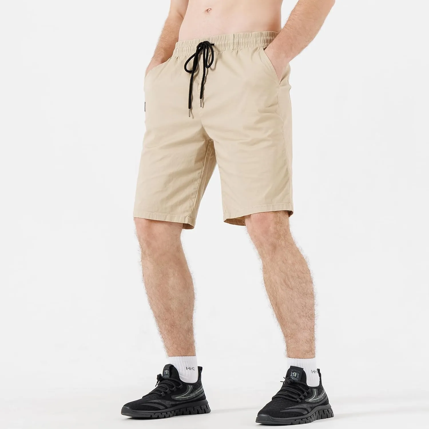 HHZ Men's Stretch Cotton Casual Dress Shorts Twill Stretch Summer Beach Chino Drawstring Work Shorts