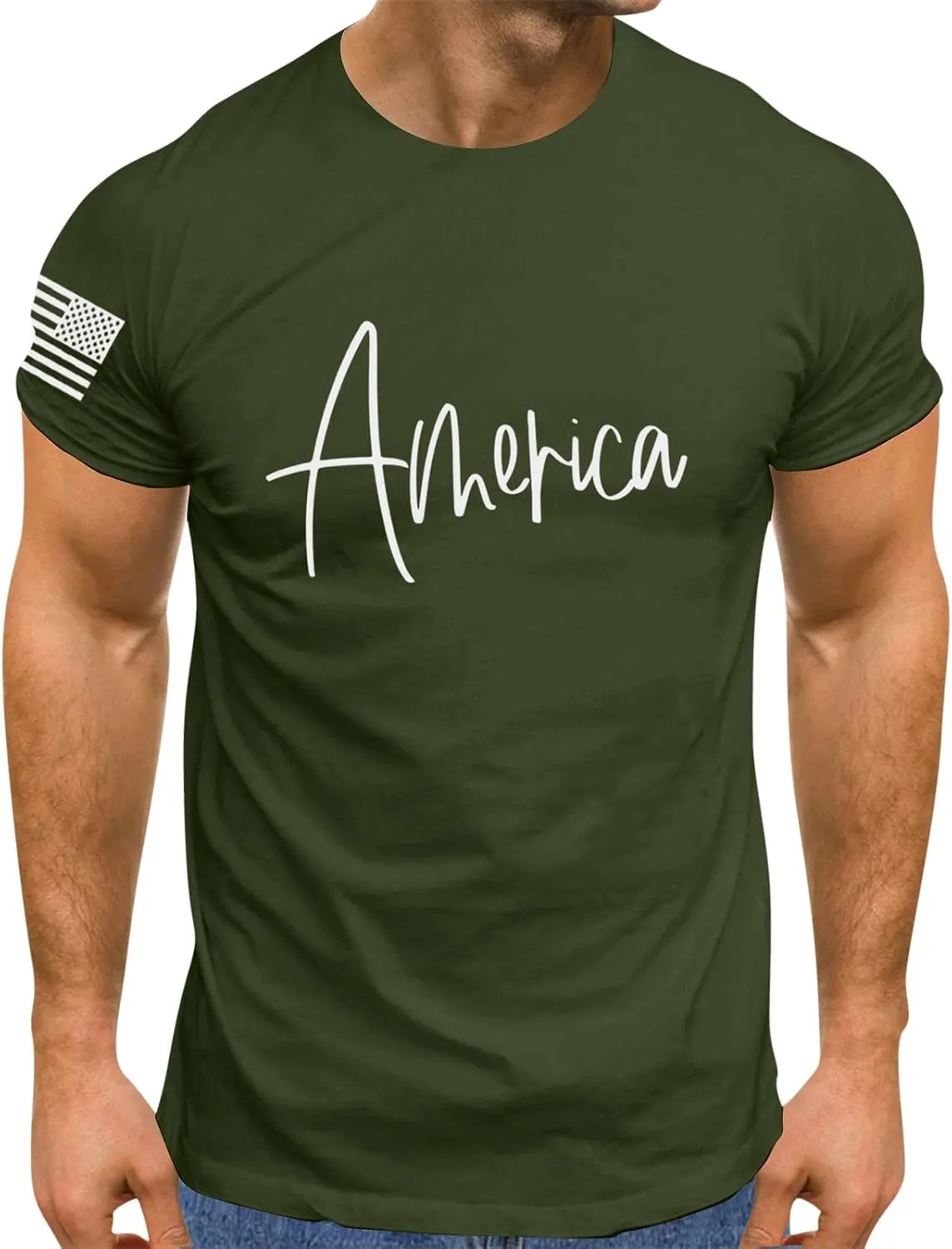 Independence Day Shirt Round Neck Short Sleeve Workout USA Flag Shirts Tee Shirts Mens Pack 2xlt USA Distressed Flag
