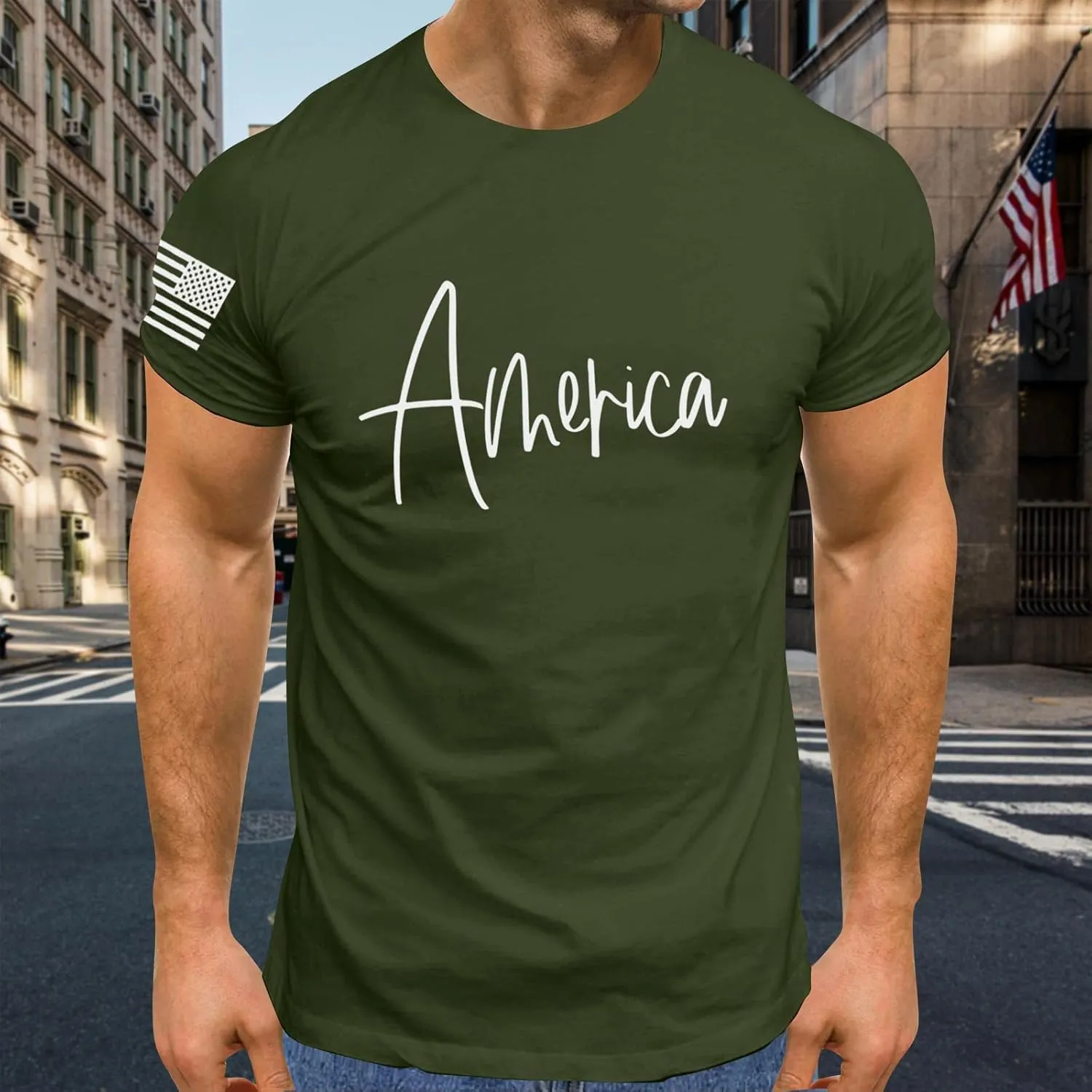 Independence Day Shirt Round Neck Short Sleeve Workout USA Flag Shirts Tee Shirts Mens Pack 2xlt USA Distressed Flag