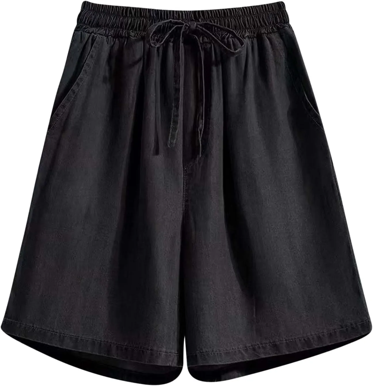 Jean Shorts Womens High Waisted Bermuda Shorts Elastic Waist Wide Leg Denim Shorts Summer Drawstring Lounge Shorts