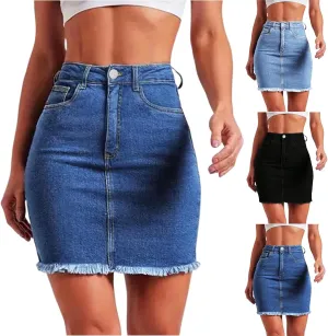 Jean Skirts for Women Denim Mini Skirt Y2k High Waisted Slim Fit Frayed Cowgirl Country Concert Outfits with Pockets