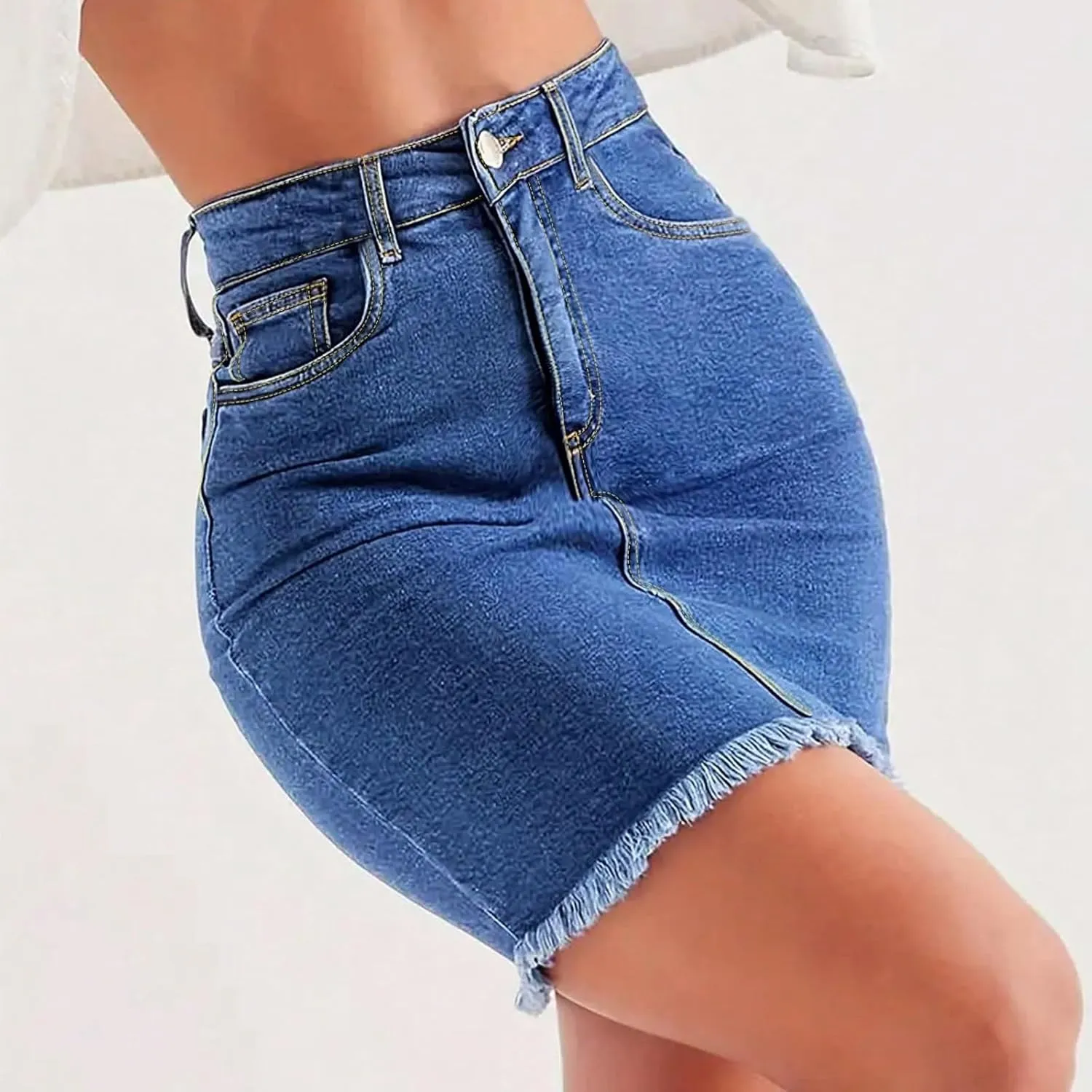Jean Skirts for Women Denim Mini Skirt Y2k High Waisted Slim Fit Frayed Cowgirl Country Concert Outfits with Pockets