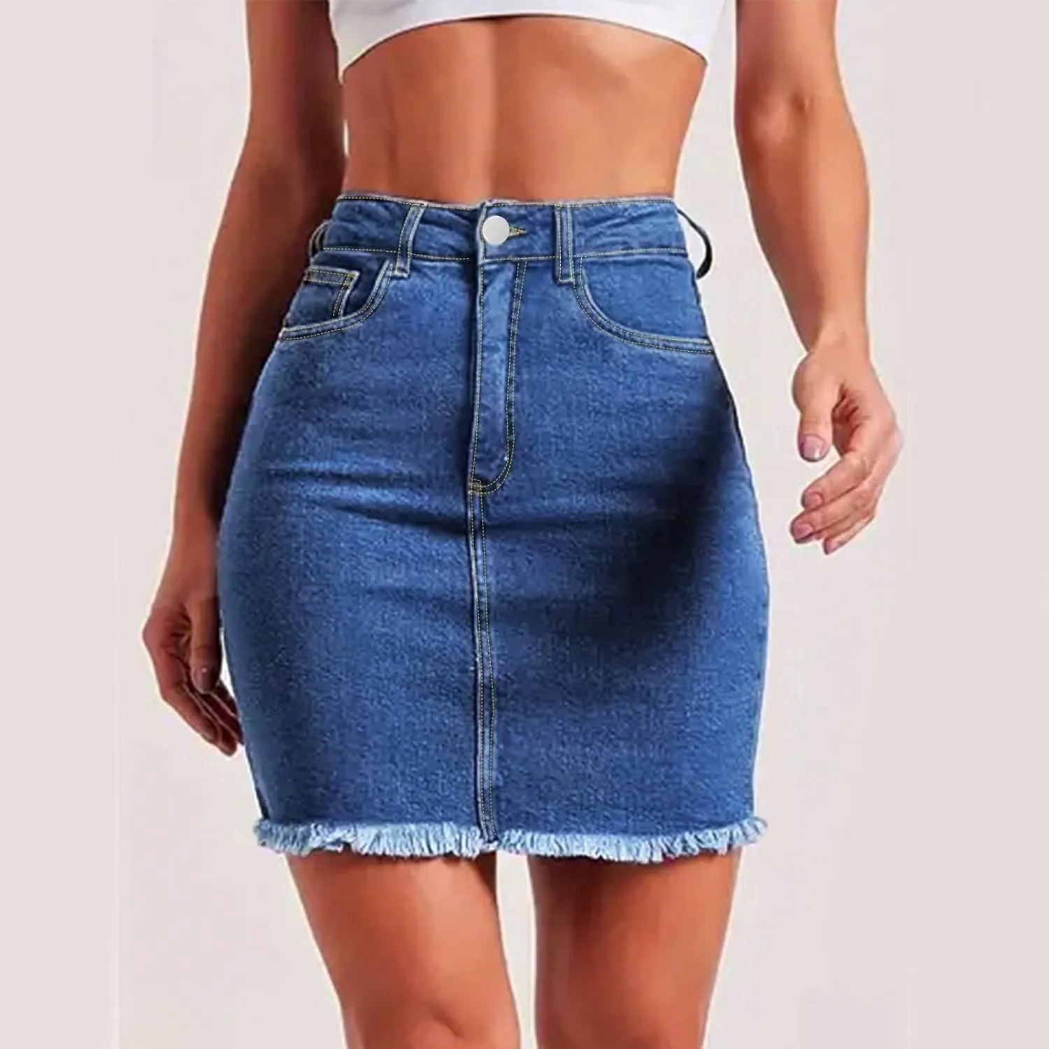 Jean Skirts for Women Denim Mini Skirt Y2k High Waisted Slim Fit Frayed Cowgirl Country Concert Outfits with Pockets