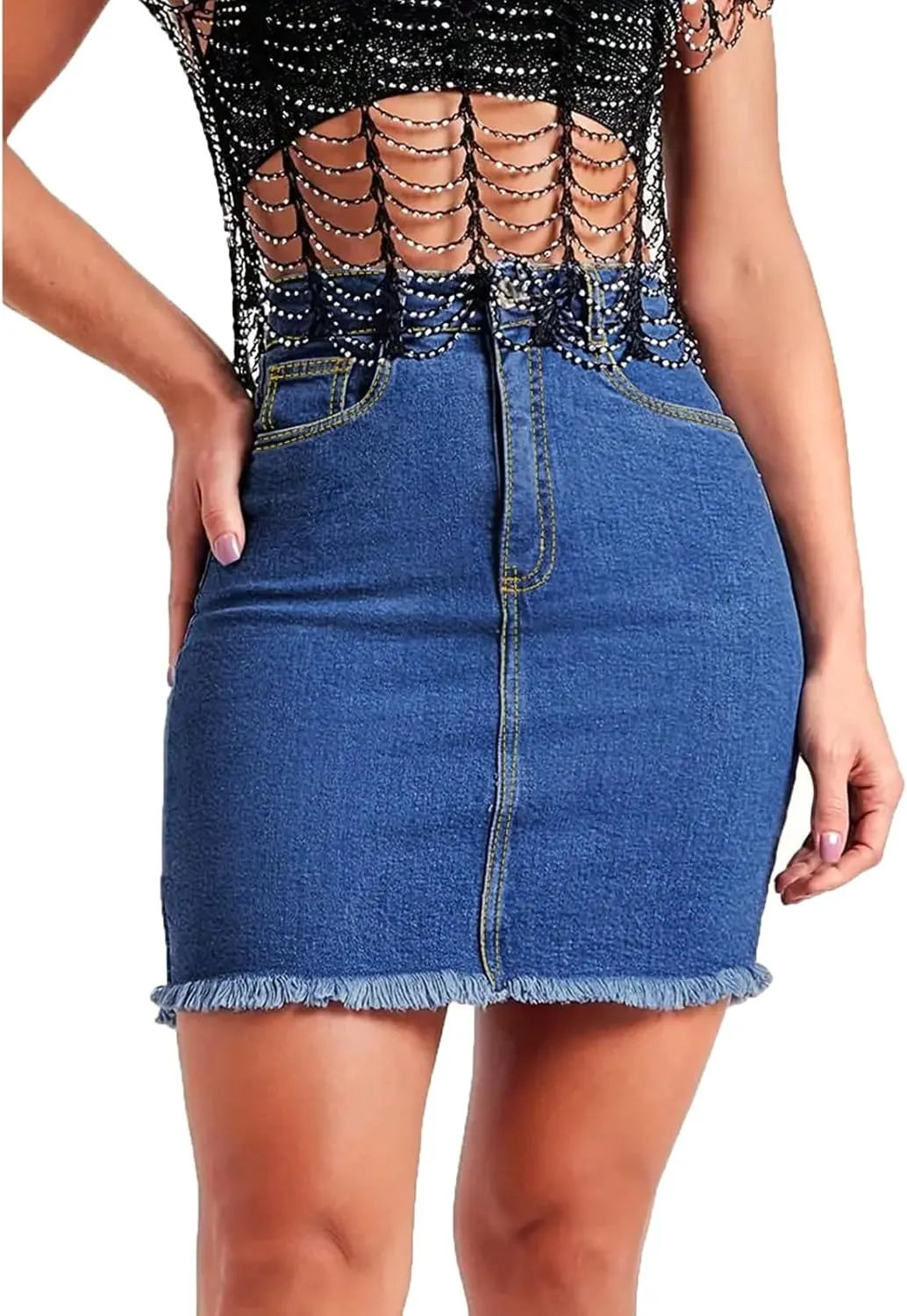 Jean Skirts for Women Denim Mini Skirt Y2k High Waisted Slim Fit Frayed Cowgirl Country Concert Outfits with Pockets