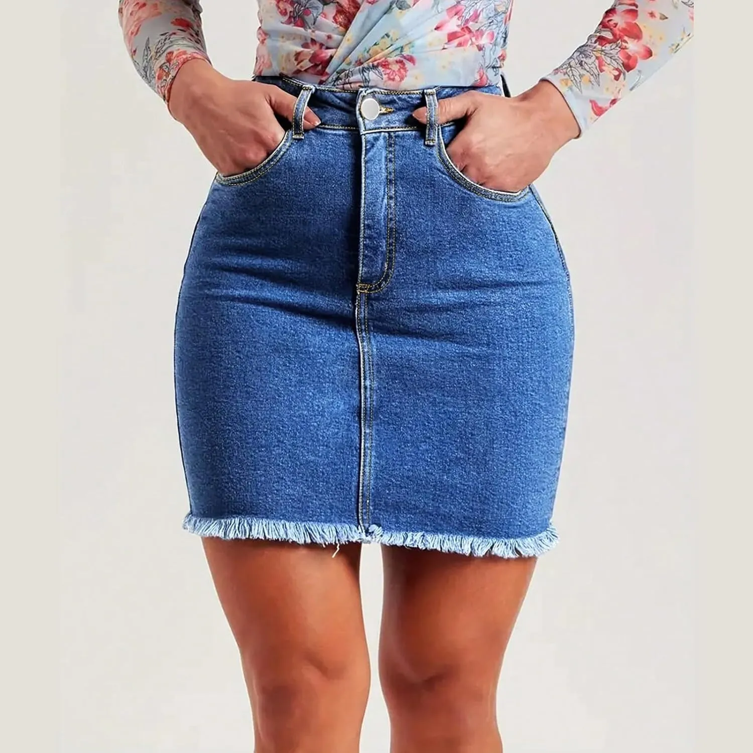 Jean Skirts for Women Denim Mini Skirt Y2k High Waisted Slim Fit Frayed Cowgirl Country Concert Outfits with Pockets