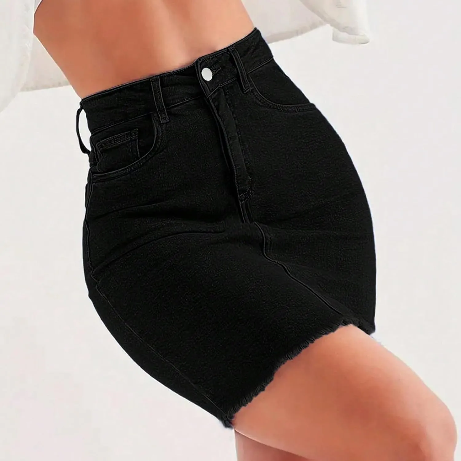 Jean Skirts for Women Denim Mini Skirt Y2k High Waisted Slim Fit Frayed Cowgirl Country Concert Outfits with Pockets