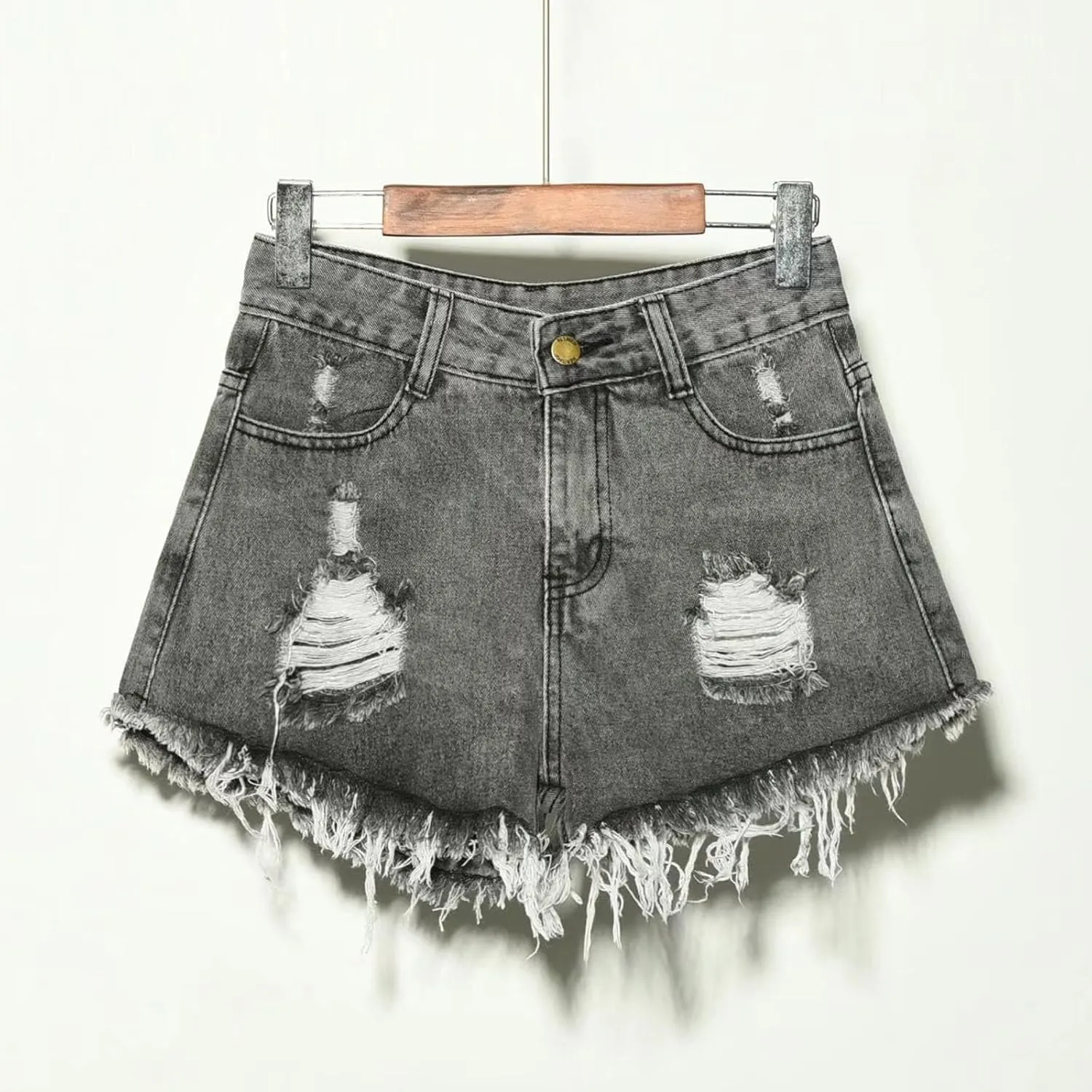 Jeans Shorts for Women High Waisted Stretchy Distressed Denim Shorts Ripped Frayed Raw Hem Summer Casual Trendy Shorts
