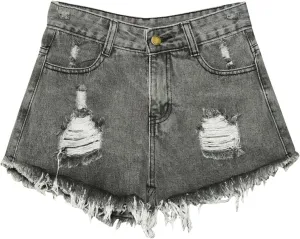 Jeans Shorts for Women High Waisted Stretchy Distressed Denim Shorts Ripped Frayed Raw Hem Summer Casual Trendy Shorts