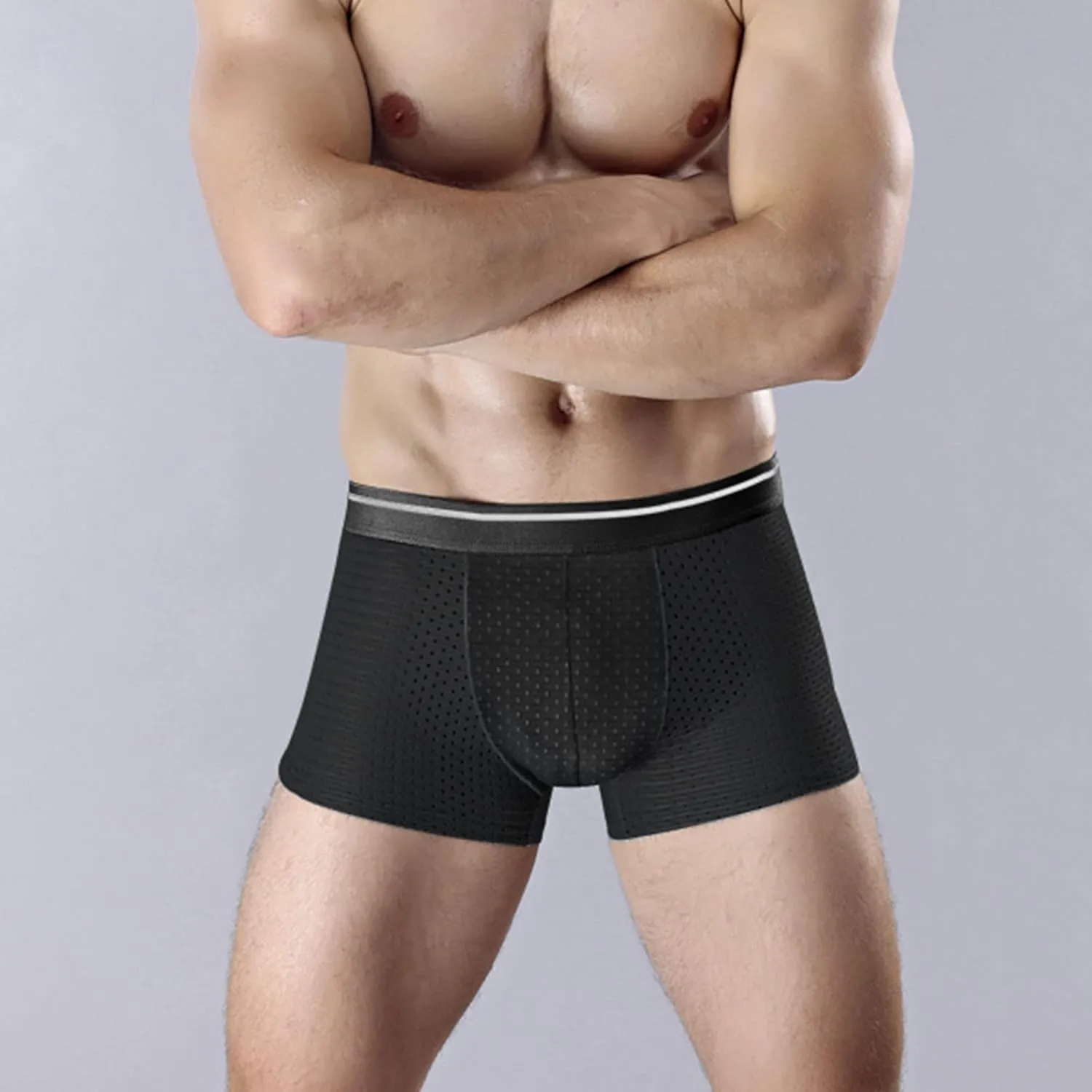JEKE-DG Mens Ice Silk Breathable Mesh Boxers Sexy See Through Trunk Underwear Thin Bulge Pouch Boxer Briefs