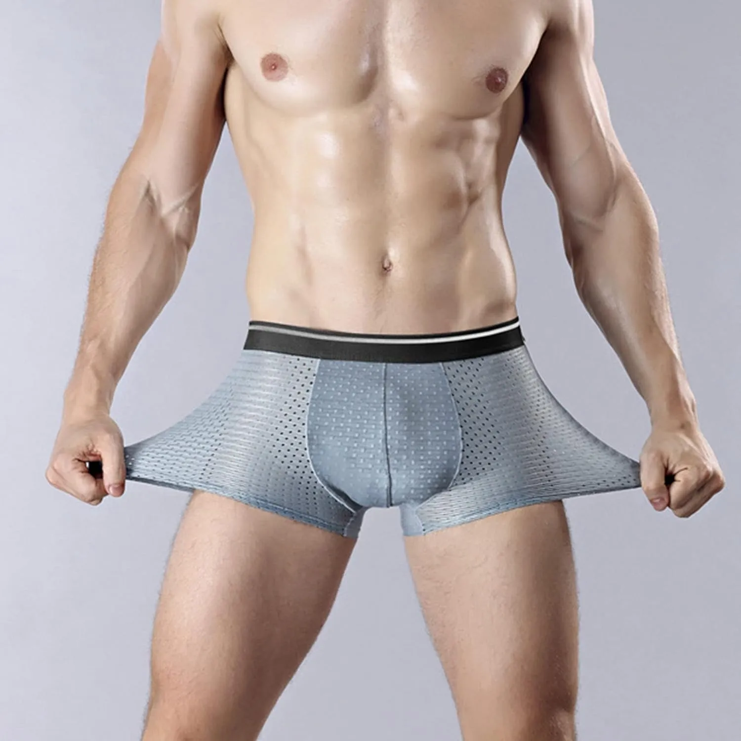JEKE-DG Mens Ice Silk Breathable Mesh Boxers Sexy See Through Trunk Underwear Thin Bulge Pouch Boxer Briefs
