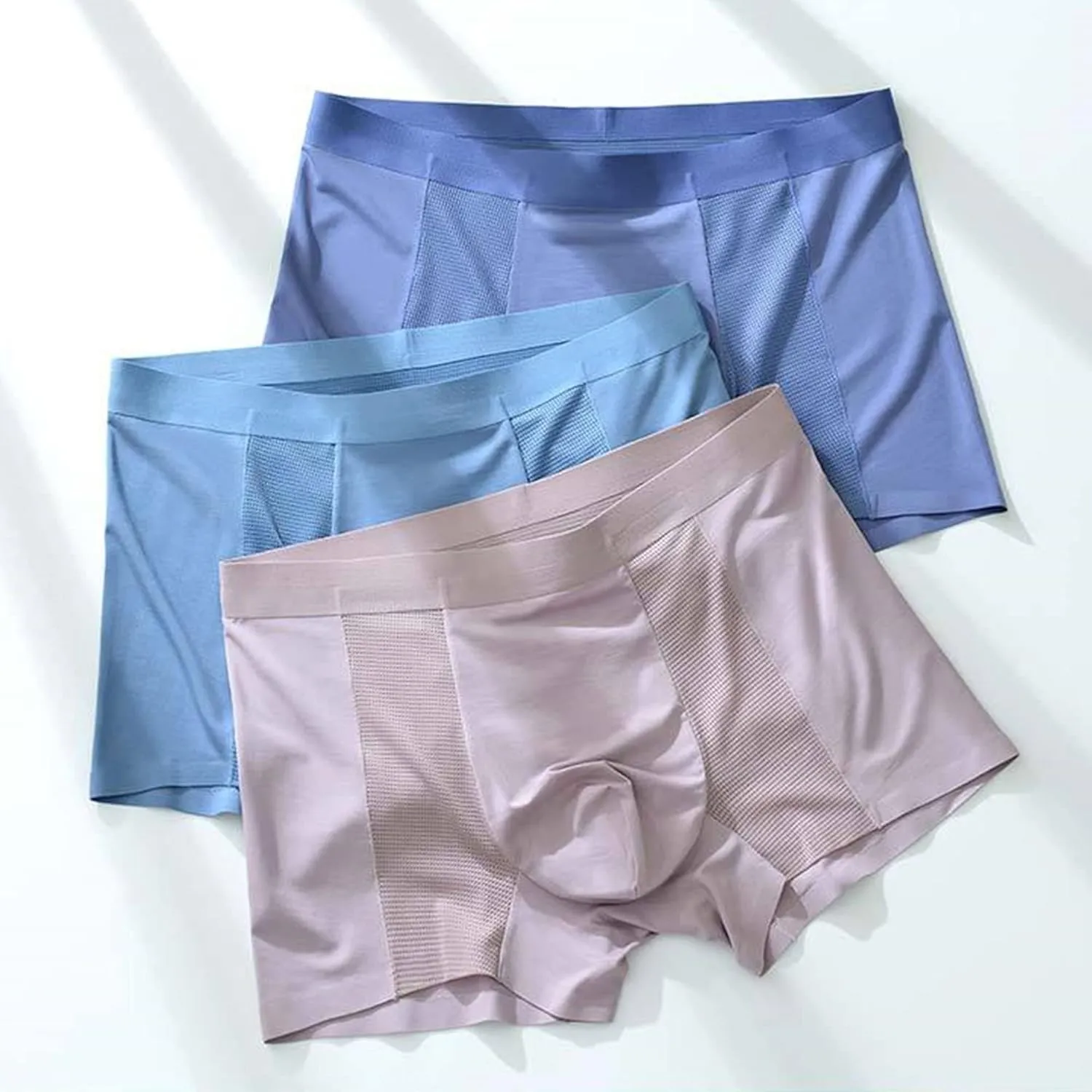 JEKE-DG Men's Mesh Ice Silk Underwear Comfortable Modal Boxer Briefs Soft Breathable Pouch Boxer Trunks Underpants