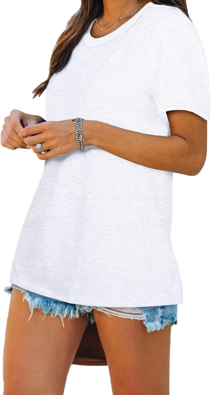 Jescakoo Womens Tops Summer Short Sleeve Ribbed Trim Crewneck T Shirts Fashion Basic Tee