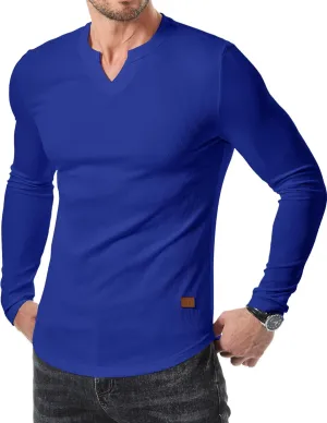 JMIERR Mens Long Sleeve Muscle T Shirts Casual V-Neck Longline Ribbed Tee Shirts
