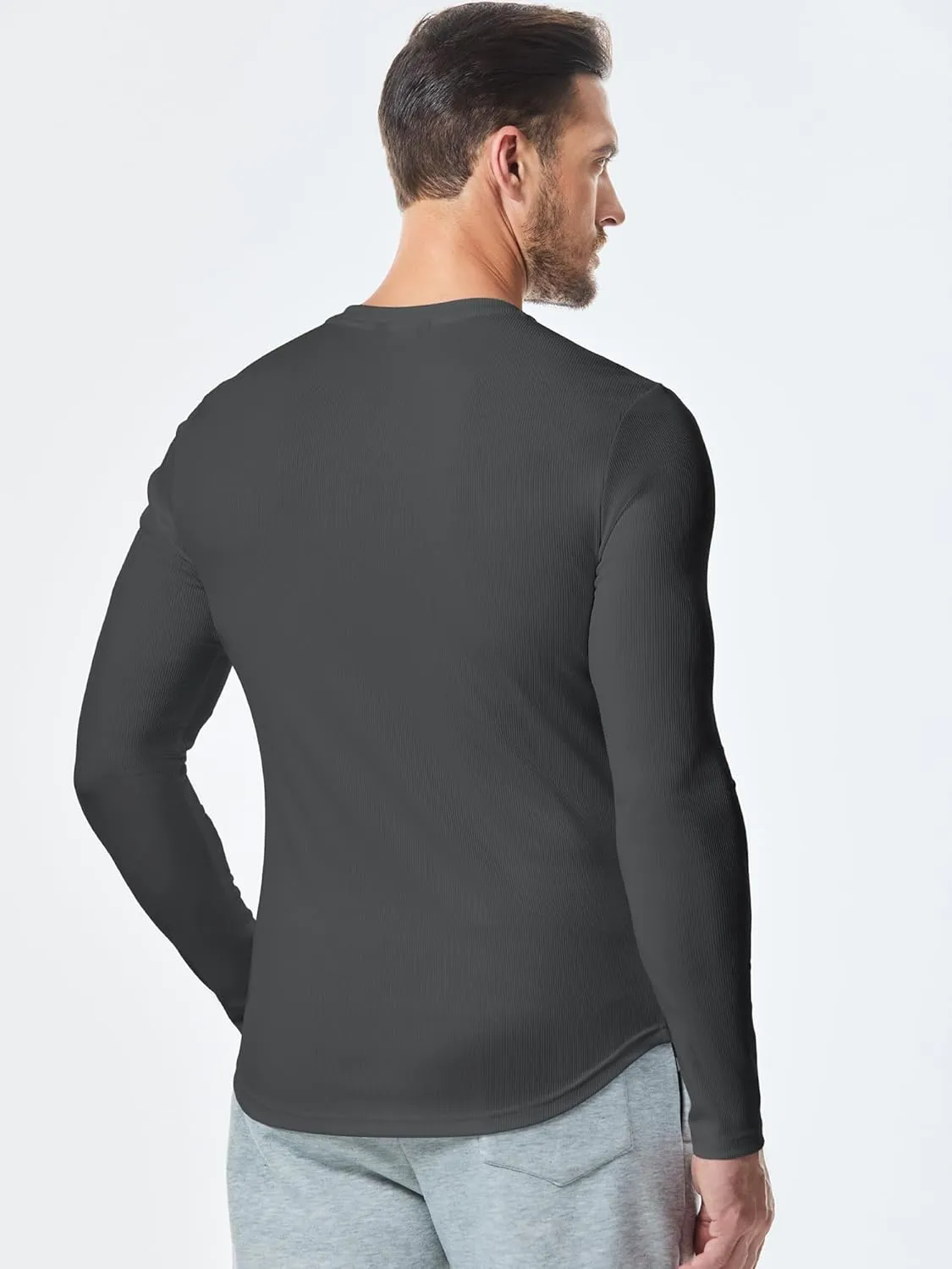 JMIERR Mens Long Sleeve Muscle T Shirts Casual V-Neck Longline Ribbed Tee Shirts