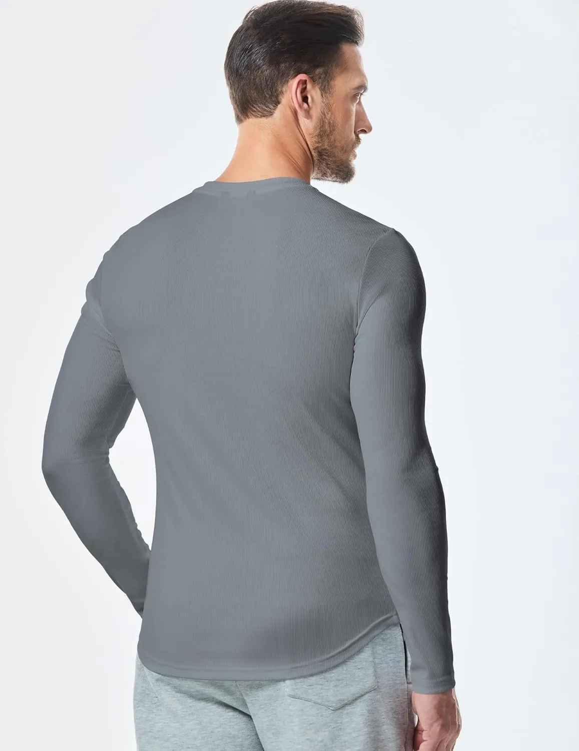 JMIERR Mens Long Sleeve Muscle T Shirts Casual V-Neck Longline Ribbed Tee Shirts