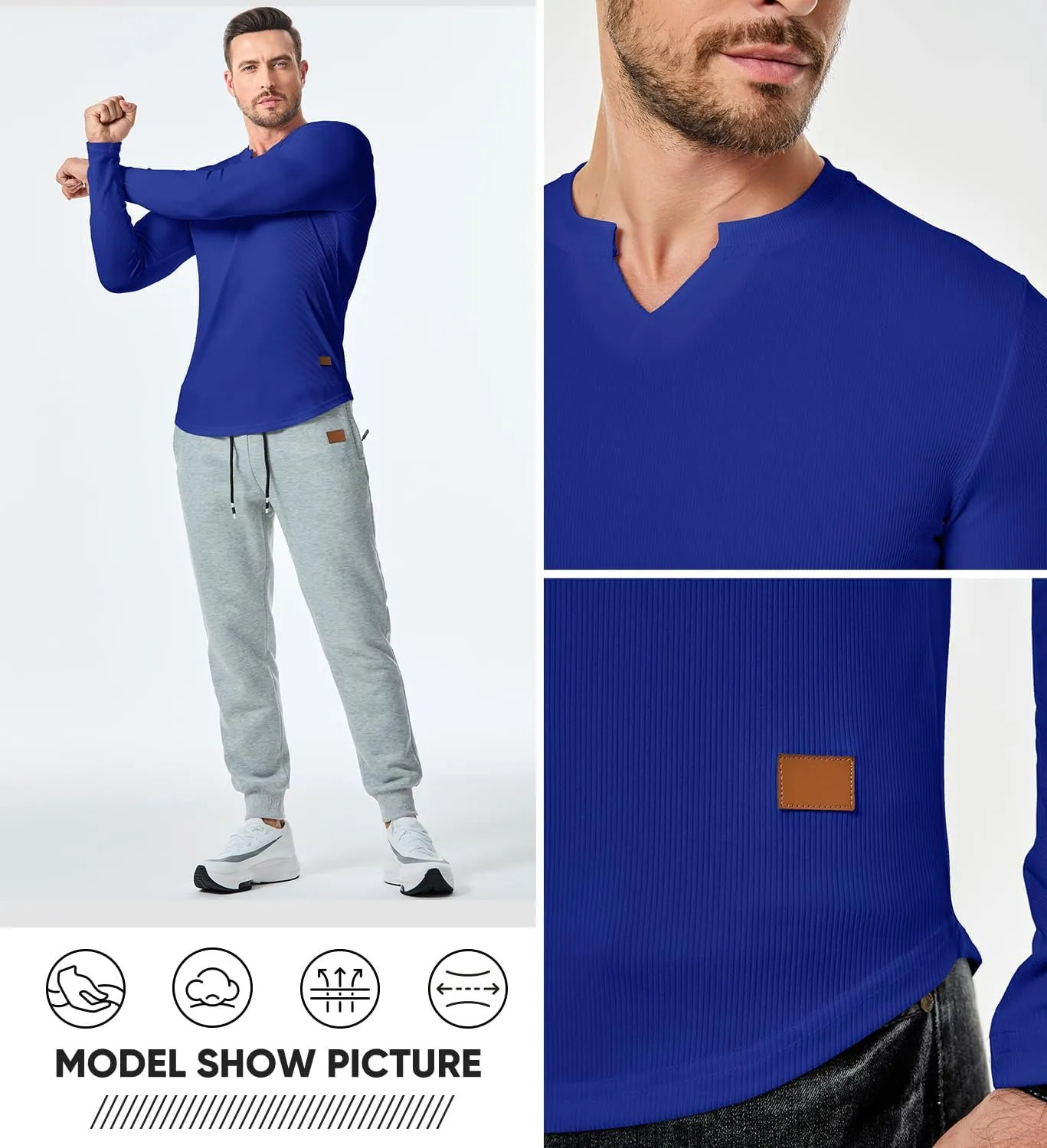 JMIERR Mens Long Sleeve Muscle T Shirts Casual V-Neck Longline Ribbed Tee Shirts