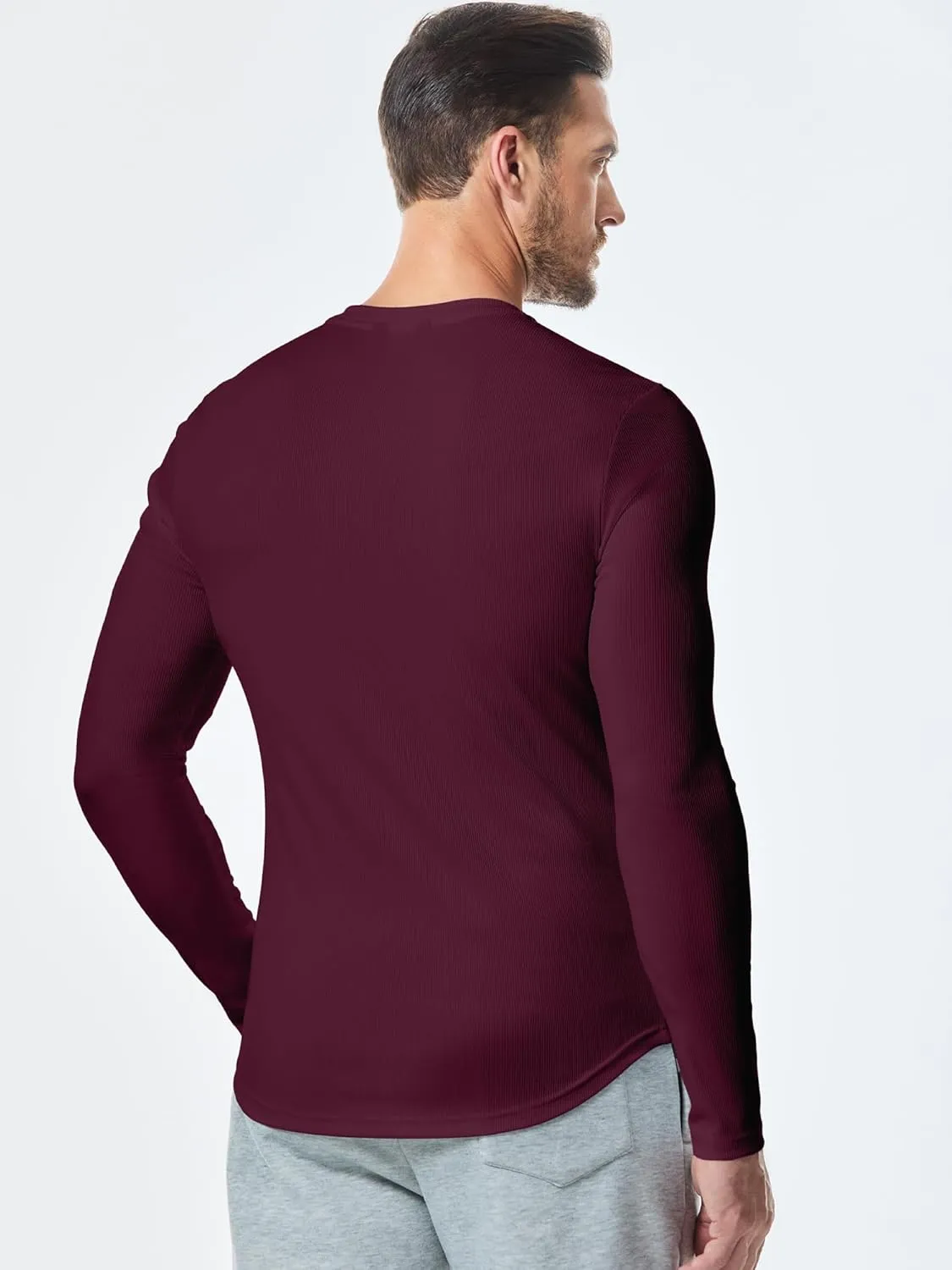 JMIERR Mens Long Sleeve Muscle T Shirts Casual V-Neck Longline Ribbed Tee Shirts