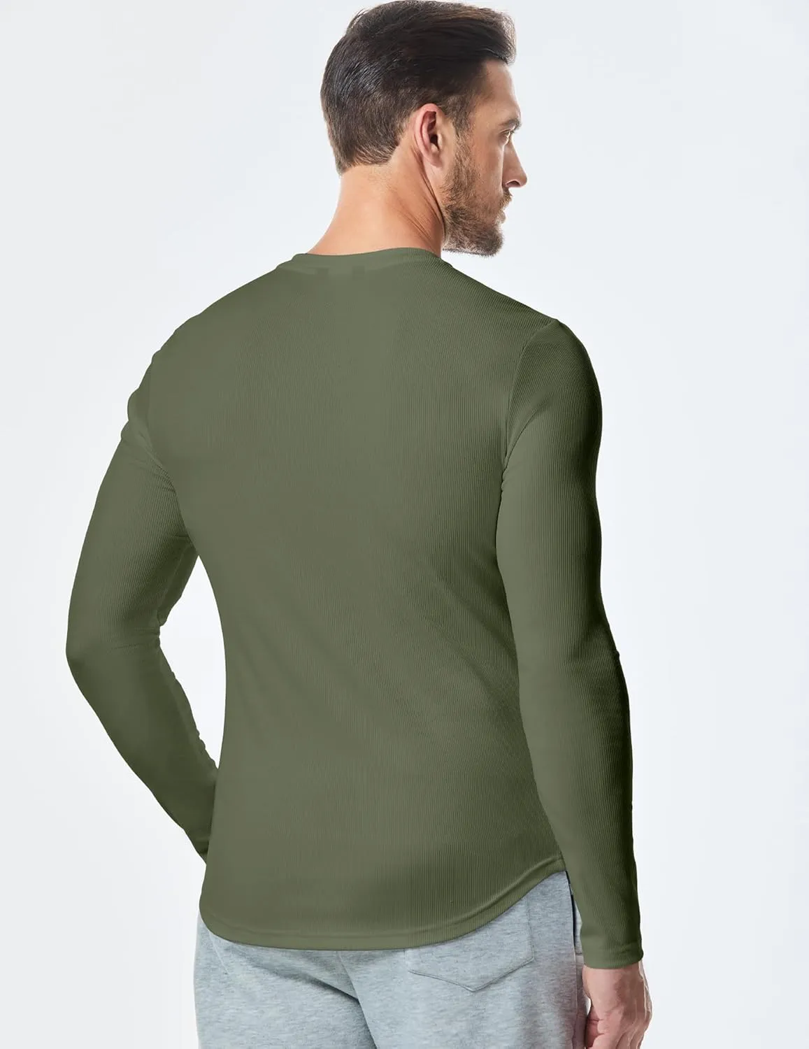 JMIERR Mens Long Sleeve Muscle T Shirts Casual V-Neck Longline Ribbed Tee Shirts