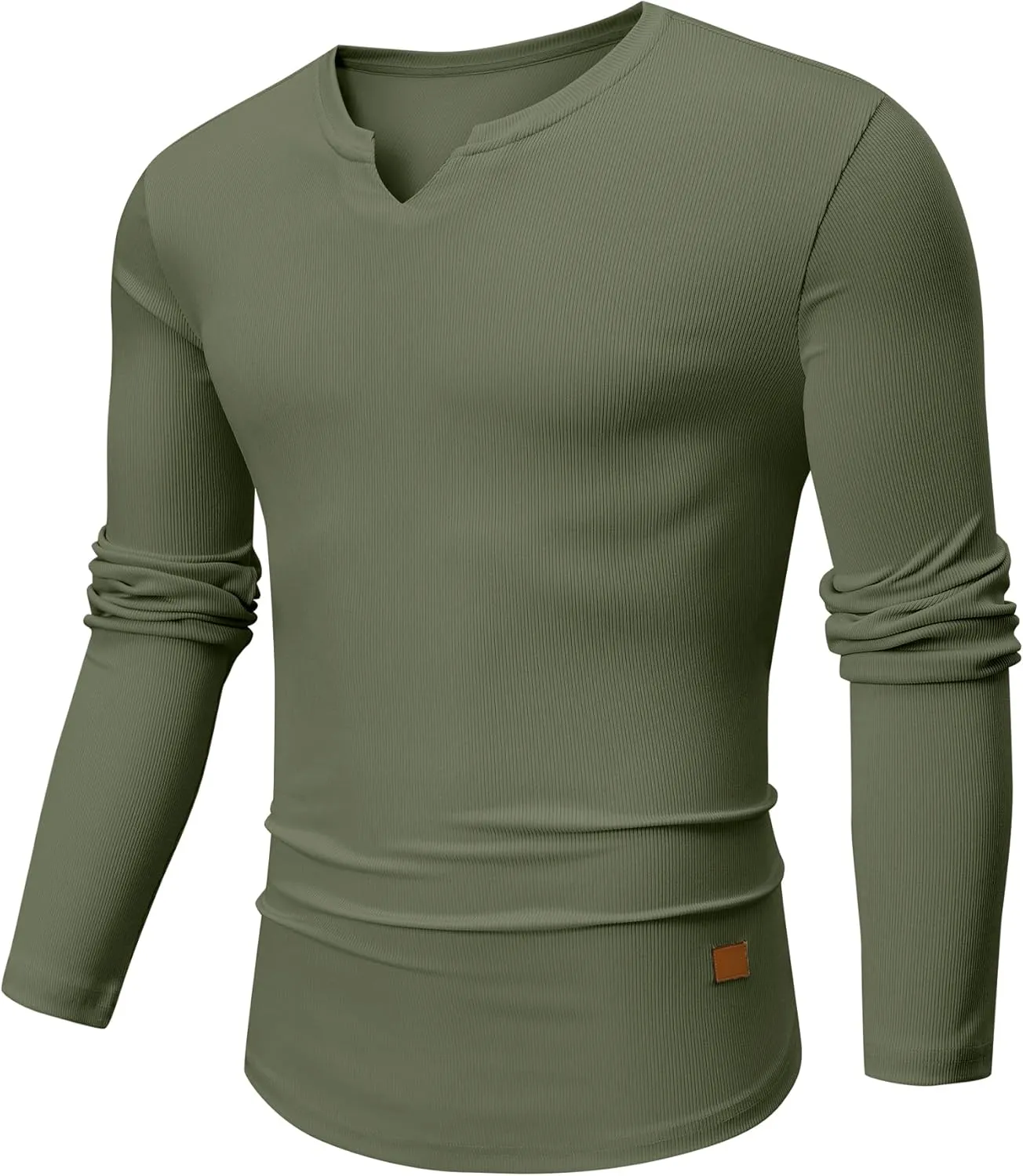 JMIERR Mens Long Sleeve Muscle T Shirts Casual V-Neck Longline Ribbed Tee Shirts
