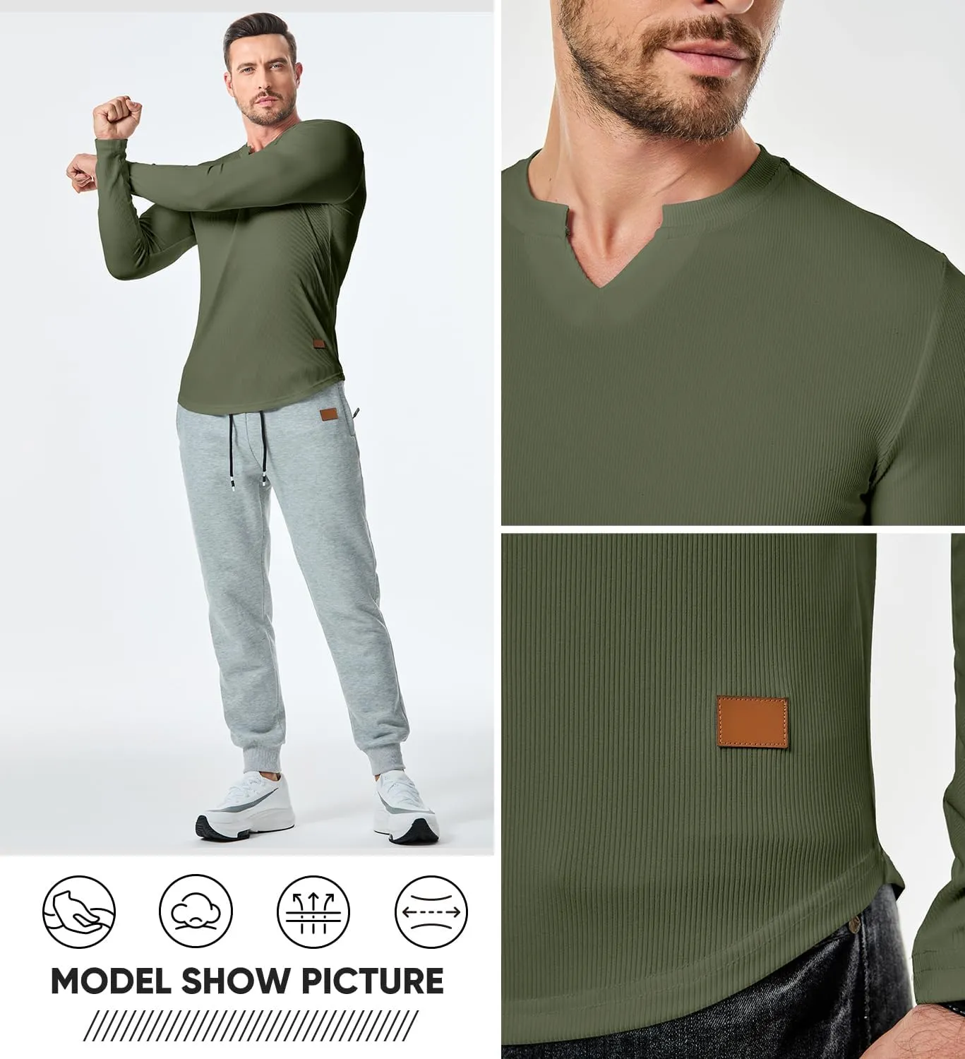 JMIERR Mens Long Sleeve Muscle T Shirts Casual V-Neck Longline Ribbed Tee Shirts