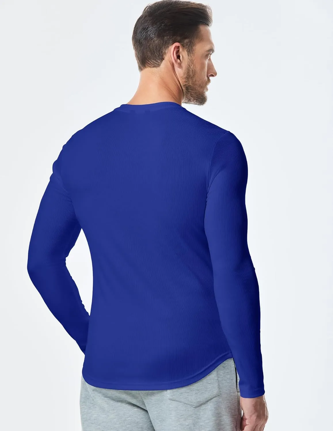 JMIERR Mens Long Sleeve Muscle T Shirts Casual V-Neck Longline Ribbed Tee Shirts