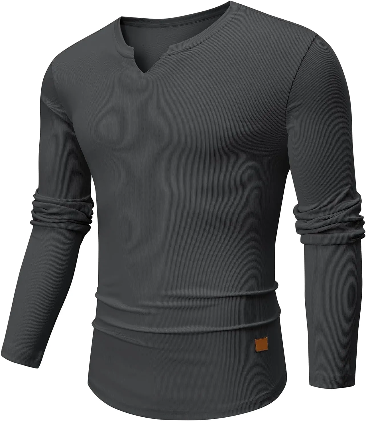 JMIERR Mens Long Sleeve Muscle T Shirts Casual V-Neck Longline Ribbed Tee Shirts
