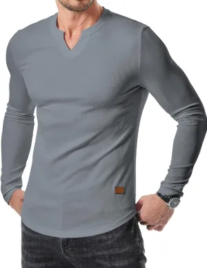 JMIERR Mens Long Sleeve Muscle T Shirts Casual V-Neck Longline Ribbed Tee Shirts