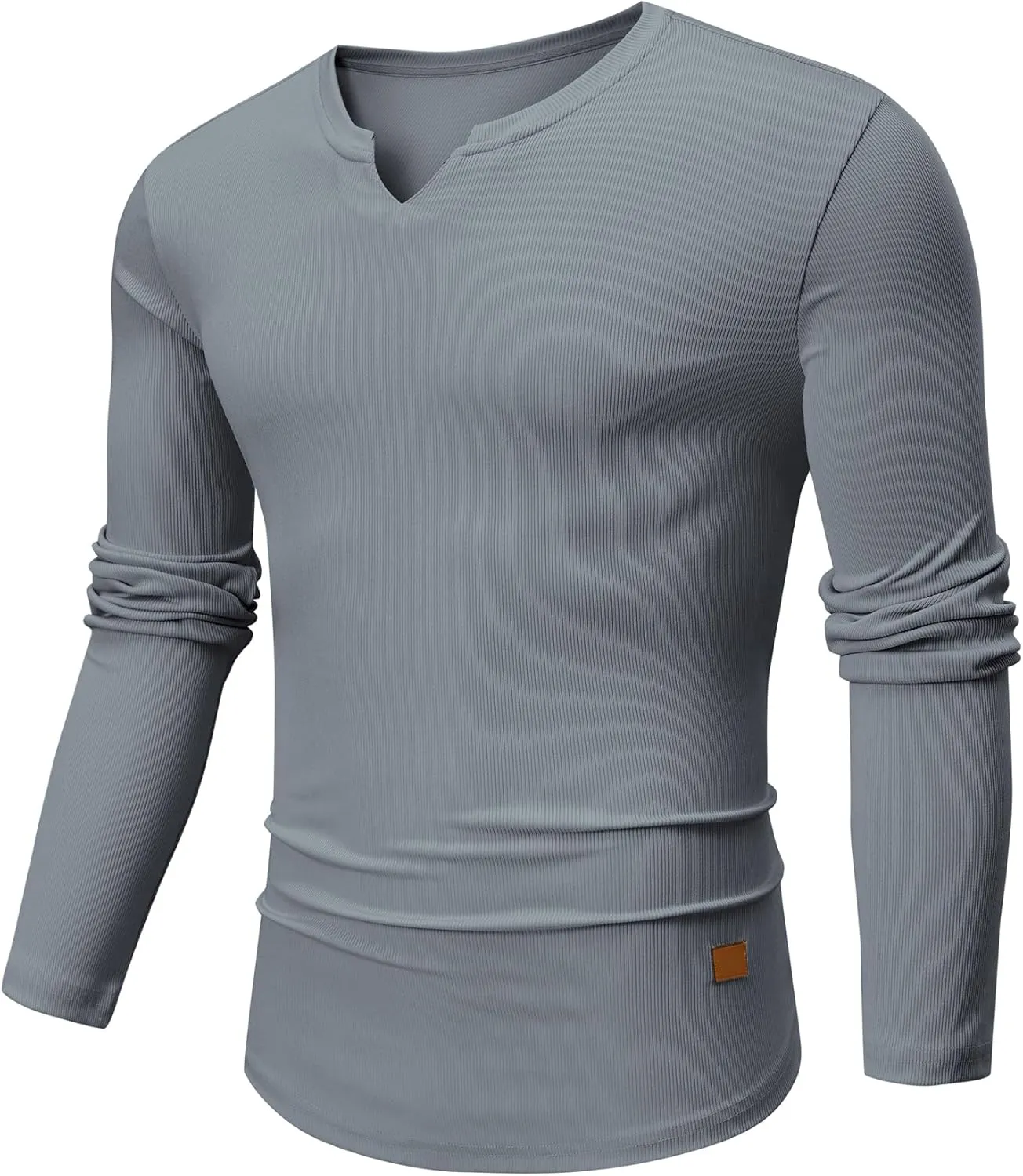 JMIERR Mens Long Sleeve Muscle T Shirts Casual V-Neck Longline Ribbed Tee Shirts