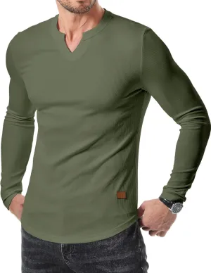 JMIERR Mens Long Sleeve Muscle T Shirts Casual V-Neck Longline Ribbed Tee Shirts