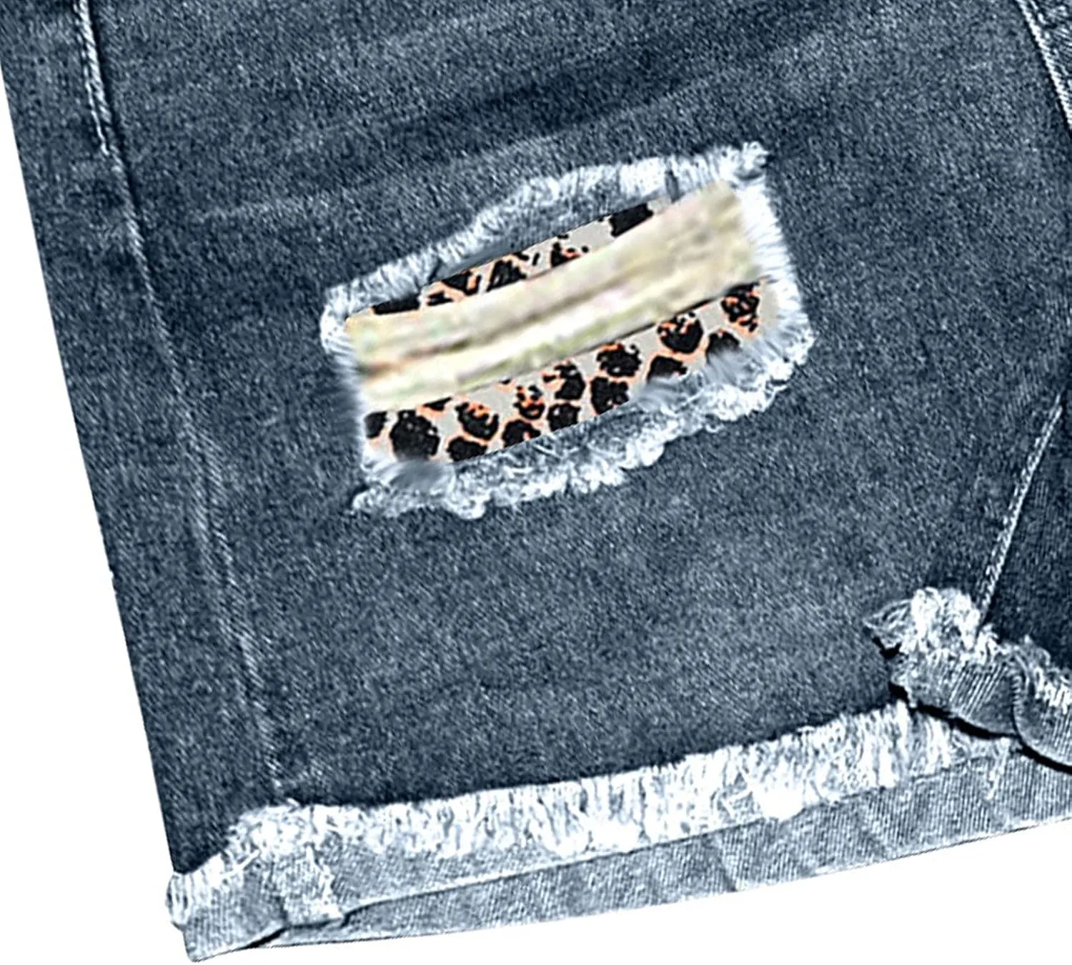 KUIOLYPOER Mid Rise Jean Shorts Women Patch Casual Rolled Hem Distressed Jean Ripped Frayed Folded Cutoff Denim Shorts