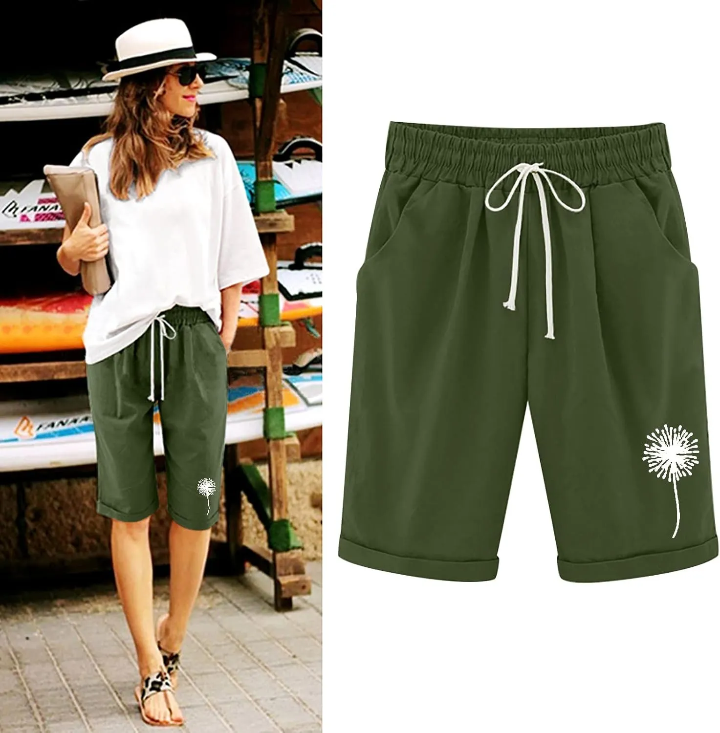 LCMTWX Flowy Shorts Waist Pants Shorts Loose Elastic Pocketed Womens Casual Drawstring Pants Flowy Shorts Jean Shorts Short