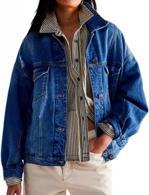 LifeShe Women's Oversized Denim Jacket Boyfriend Ripped Distressed Jean Jackets Casual Long Sleeve Trucker Coat