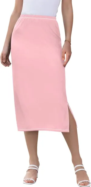 Linen Midi Skirts with Slit Womens Floral Straight Skirt High Waist Stretch Ladies Skirts