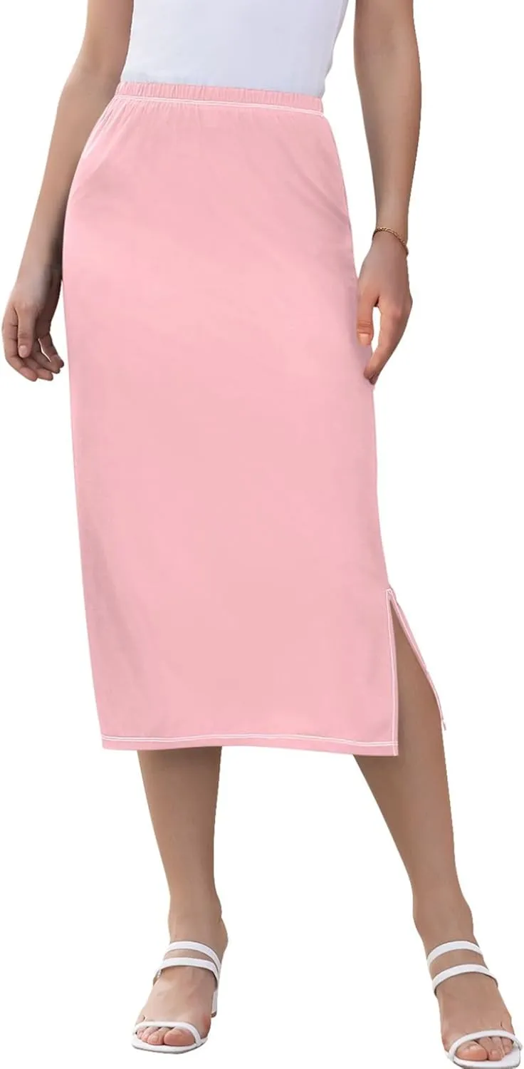 Linen Midi Skirts with Slit Womens Floral Straight Skirt High Waist Stretch Ladies Skirts