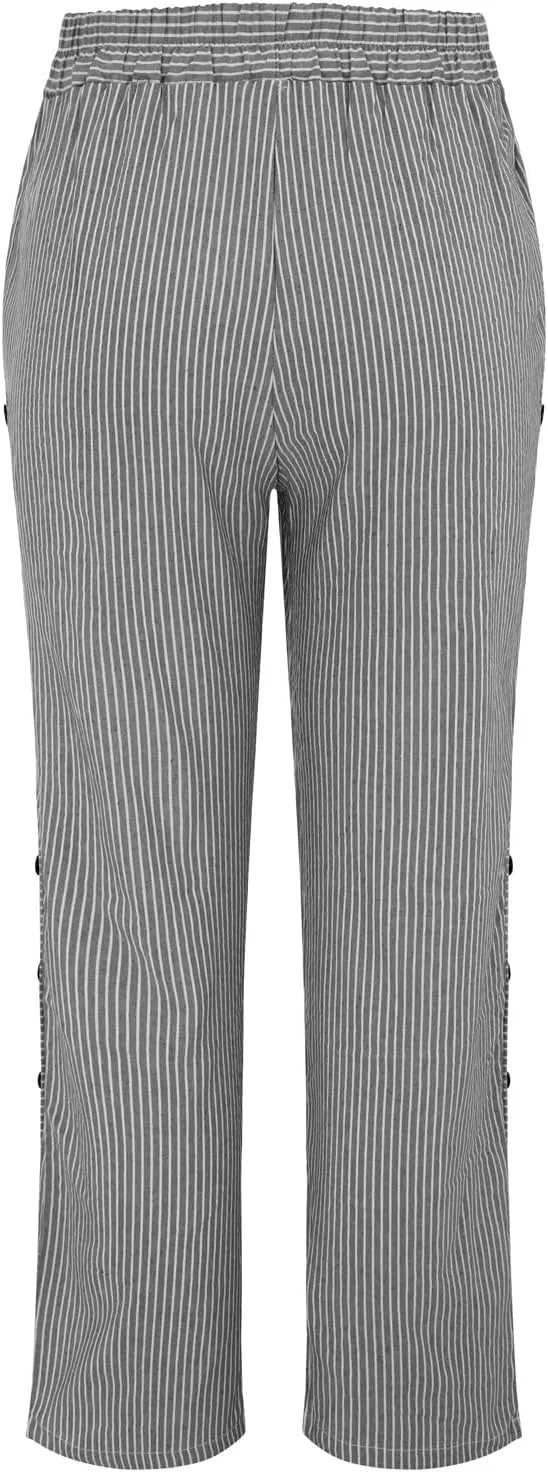 Linen Pants for Women 2025 Plus Size Trendy Striped Spring Summer Gauze Pants Casual Elastic Waist Comfy Trousers
