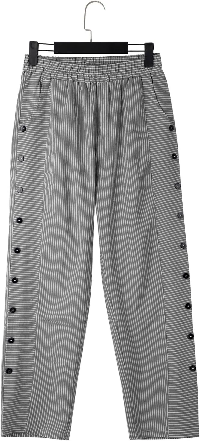 Linen Pants for Women 2025 Plus Size Trendy Striped Spring Summer Gauze Pants Casual Elastic Waist Comfy Trousers