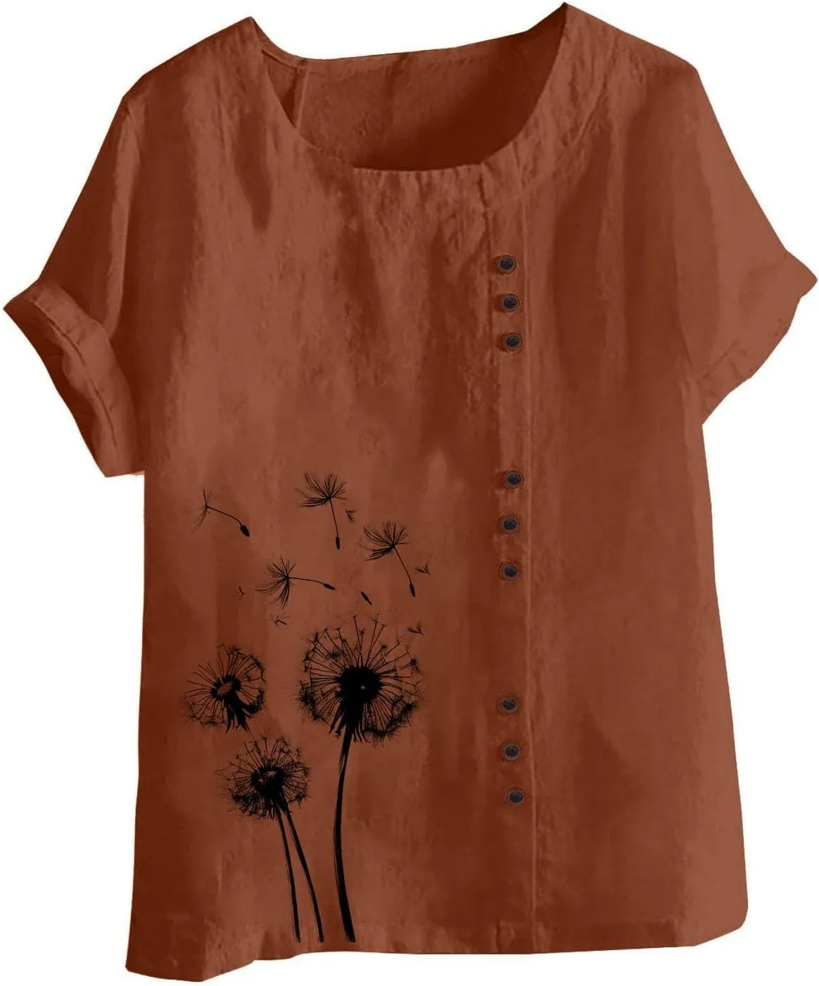 Linen Shirts for Women Plus Size Printed T Shirts Short Sleeve Button Down Blouse Summer Beach Vacation Tops 2025