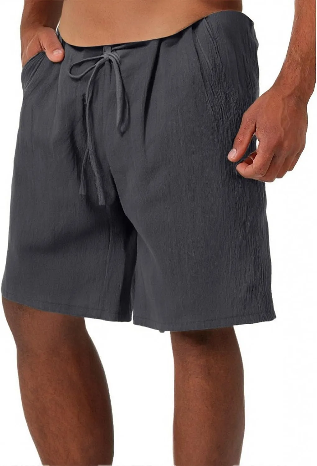 Linen Shorts for Men Elastic Waist Drawstring Shorts Relaxed Fit Summer Lightweight Pants with Pockets