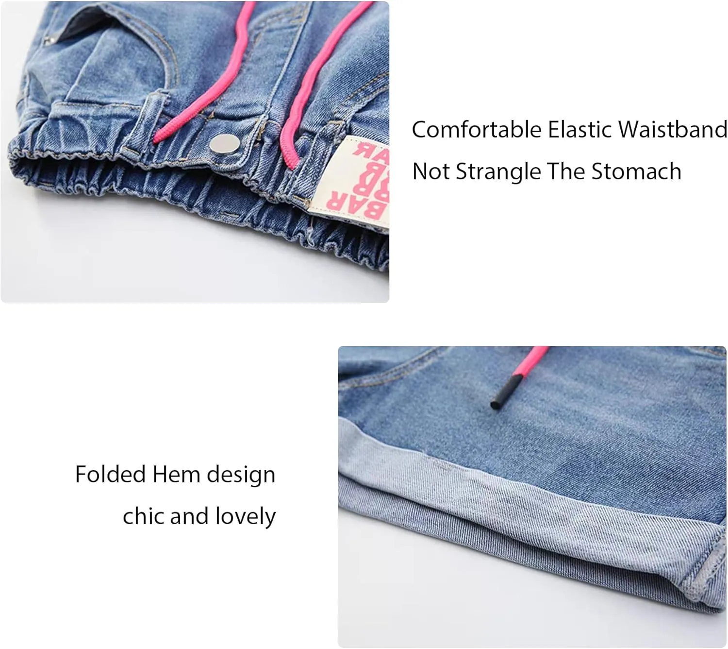 Little Girls Jean Shorts Denim Shorts Elastic Waist Drawstring Shorts for Girls 7-14 Years