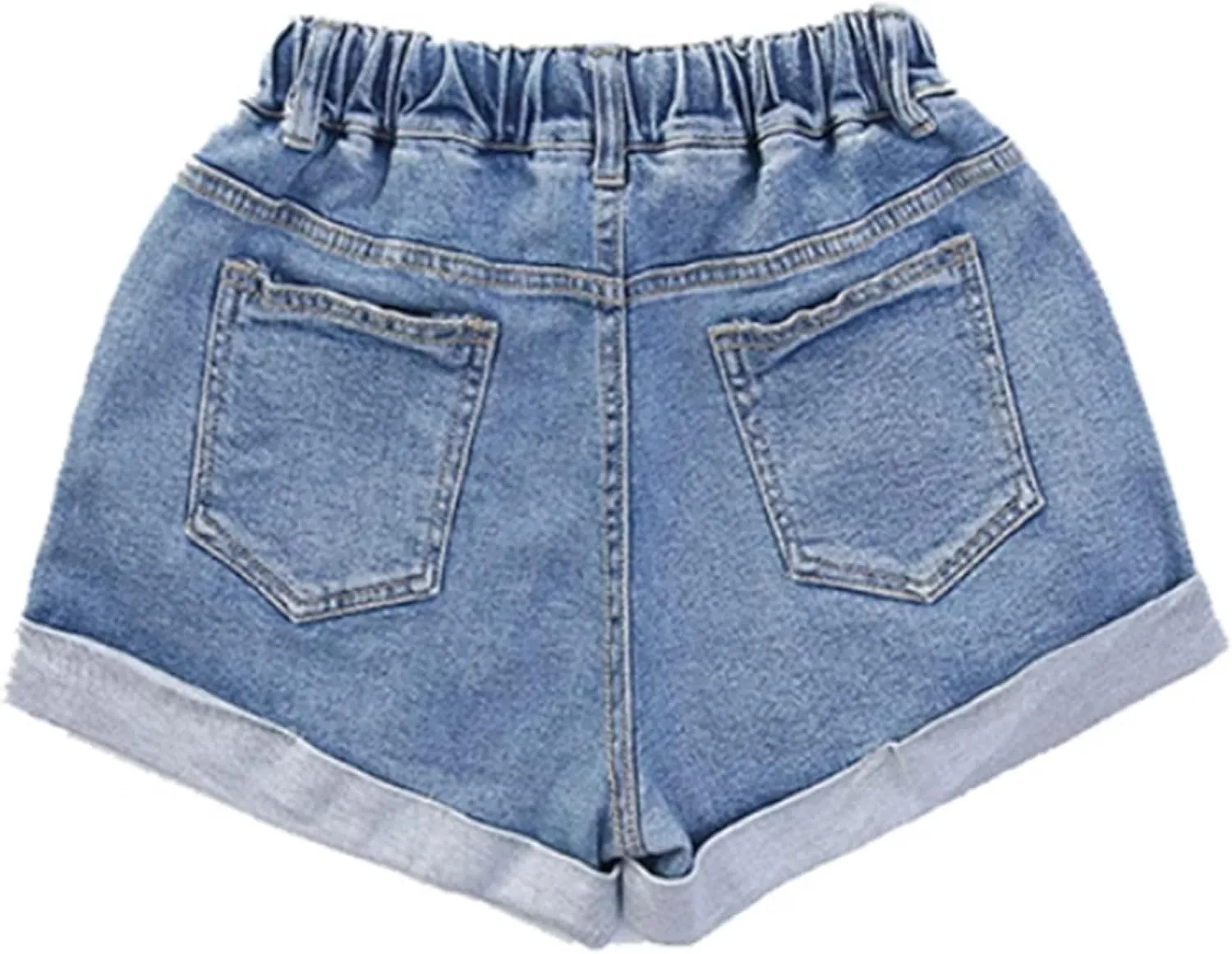 Little Girls Jean Shorts Denim Shorts Elastic Waist Drawstring Shorts for Girls 7-14 Years