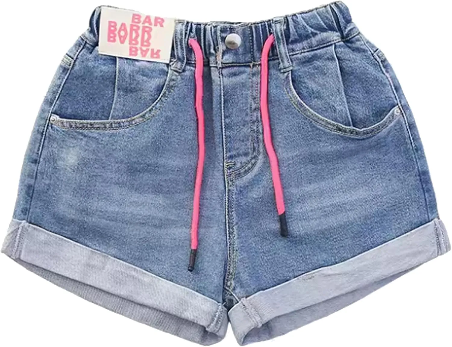 Little Girls Jean Shorts Denim Shorts Elastic Waist Drawstring Shorts for Girls 7-14 Years