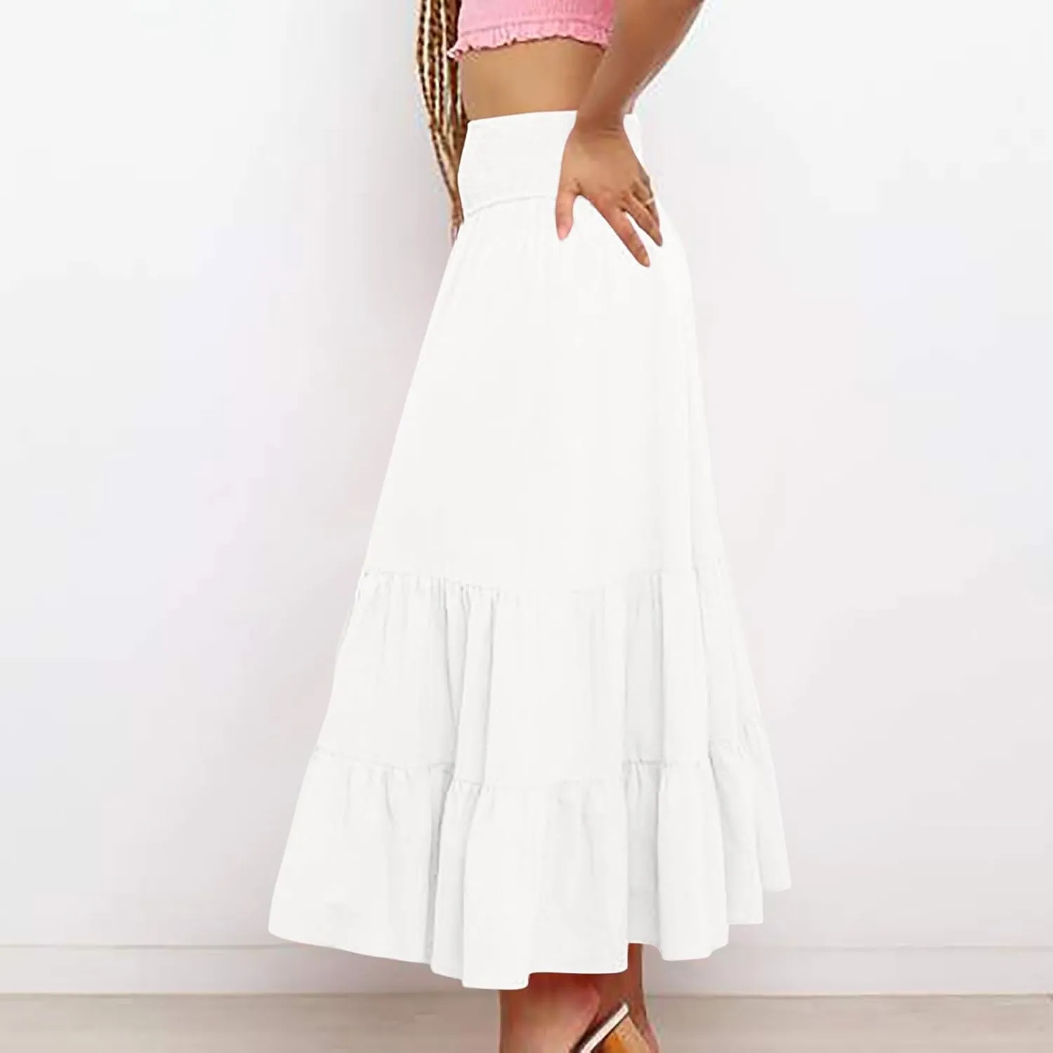 Long Flowy Skirts for Women Summer Ruffle Skirts High Waist Boho Skirts Pleated A Line Skirts Casual Vacation Skirts