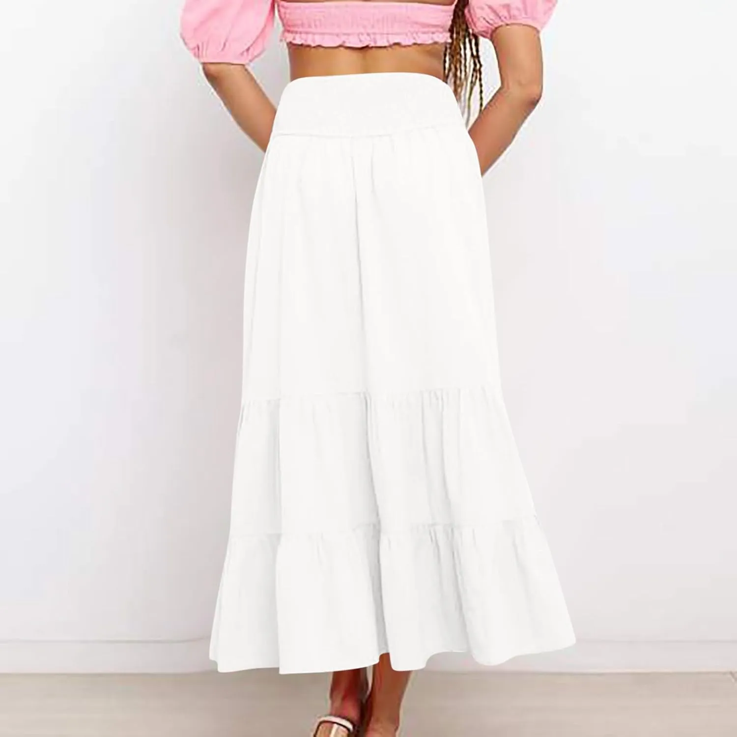 Long Flowy Skirts for Women Summer Ruffle Skirts High Waist Boho Skirts Pleated A Line Skirts Casual Vacation Skirts
